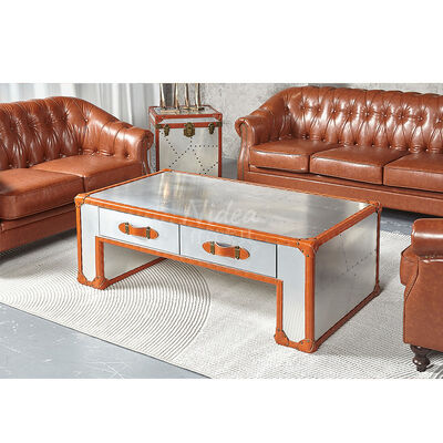 Ретро-шкаф-чемодан из алюминия с кожаной отделкой, настраиваемый многофункциональный журнальный столик с 2 ящиками в индустриальном стиле