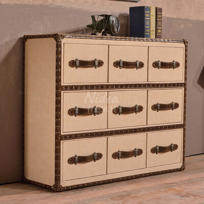 Красивый стиль Ручной работы Кожа Красное вино Сигареты Бар Боковой стол Хранилище Шкаф 9 Ящики для гостиниц Мебель для дома